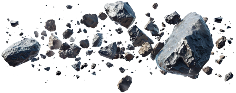 Group of floating asteroids, cut out
