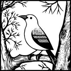 Bird . Animal black and white illustration . Logo design, for use in graphics. Generated by Ai
