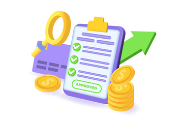 3d Approved credit bill, Payment approved concept. Flat Vector illustration.