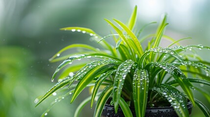 Plant with Water Droplets in Pot