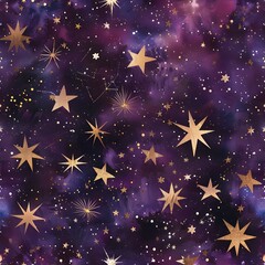 Digital Backdrop Background, burgundy purple with gold stars seamless