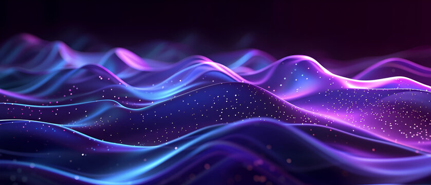 Abstract Background with Green Glowing Wavy Parallel Lines