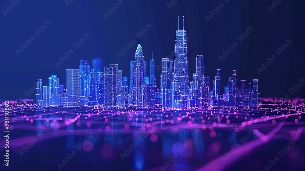 Poster wi-fi smart city or network. low poly wireframe. building automation with computer board illustratio