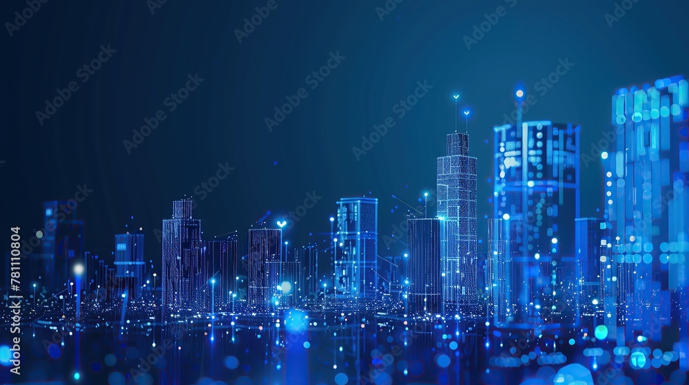 Poster wi-fi smart city or network. low poly wireframe. building automation with computer board illustratio