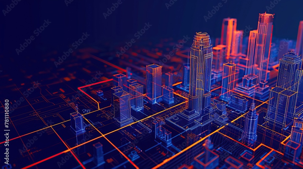 Poster wi-fi smart city or network. low poly wireframe. building automation with computer board illustratio