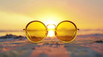 Yellow sunglasses. summer is coming concept. copy space for text. - obrazy, fototapety, plakaty