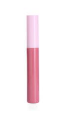 One pink lip gloss isolated on white. Cosmetic product