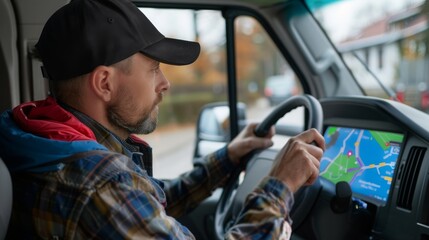 delivery driver using gps navigation to optimize their route, concept of Efficient route planning, created with technology