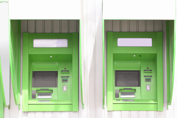 Modern automated cash machine with screen outdoors