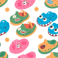 Summer baby shoes vector cartoon seamless pattern.