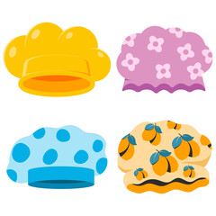 Shower caps vector cartoon set isolated on a white background.