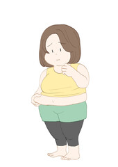 お腹をつまむ太り気味の女性　
