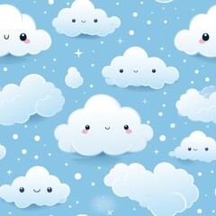 Cloud Blushing - A shy cloud with rosy cheeks, Arctic Blues and Whites,Anime Style,Industrial,Educational Materials,,