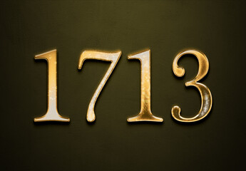 Old gold effect of 1713 number with 3D glossy style Mockup.	