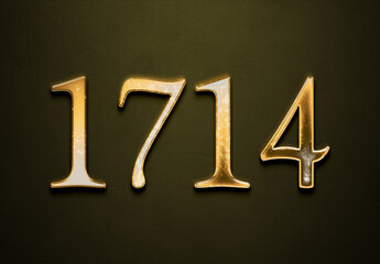 Old gold effect of 1714 number with 3D glossy style Mockup.	