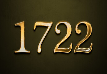 Old gold effect of 1722 number with 3D glossy style Mockup.	
