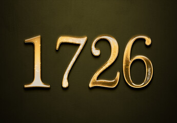 Old gold effect of 1726 number with 3D glossy style Mockup.	