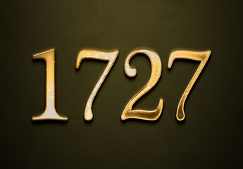 Old gold effect of 1727 number with 3D glossy style Mockup.	