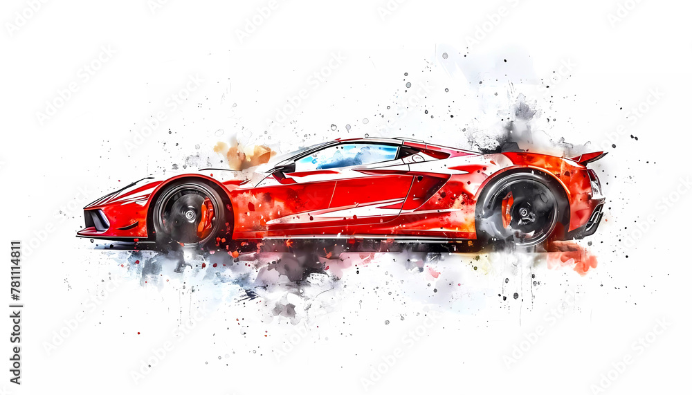 Wall mural Watercolor sport car on white background. Generative ai design concept art.