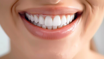 Fototapeta premium Woman mouth with clean white teeth closeup. Generative ai design concept art.