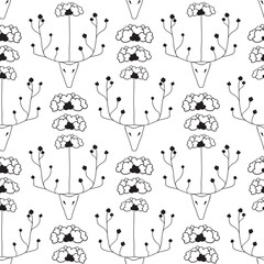 Vector white seamless pattern background: The Small Flower Deer.