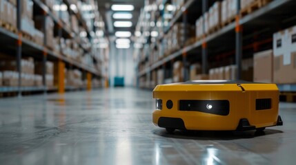 Autonomous Robot Navigates Warehouse Aisle