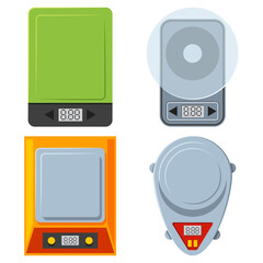 Kitchen scales top view vector cartoon set isolated on a white background.
