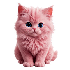 Pink fluffy cute kitten with bright blue eyes looking at camera.