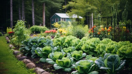 Sunlit greenery in a flourishing vegetable garden