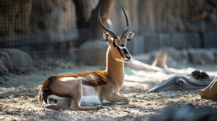 A resting gazelle in the dust