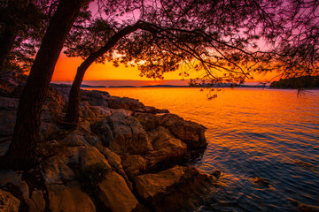 scenic morning view, amazing croatian coast, Croatia, Europe, Adriatic sea, coast near Zadar city.....exclusive - this image is sold only on Adobe stock - obrazy, fototapety, plakaty