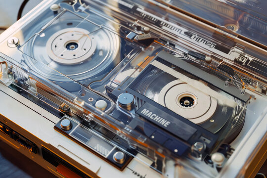 Retro cassette tape and player. Vintage effected photo