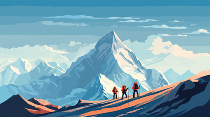 Group of mountaineers climbing a snowy mountain. Be