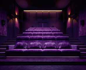 luxury purple cinema seats, dark purple background, dramatic light, clean frame