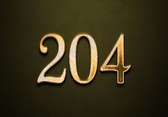 Old gold effect of 204 number with 3D glossy style Mockup.	
