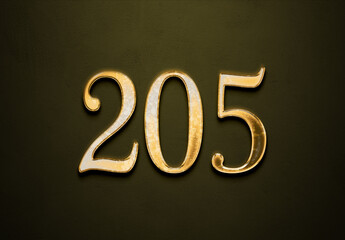 Old gold effect of 205 number with 3D glossy style Mockup.	