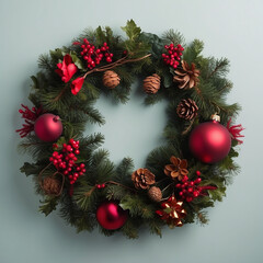 Fototapeta na wymiar Christmas wreath red and green