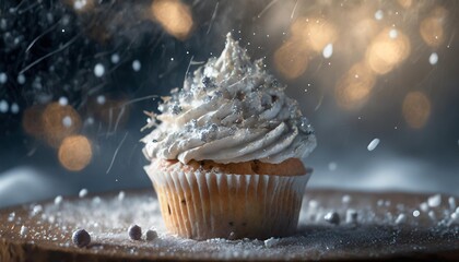frosty white cupcake delightful winter dessert with silver sprinkles