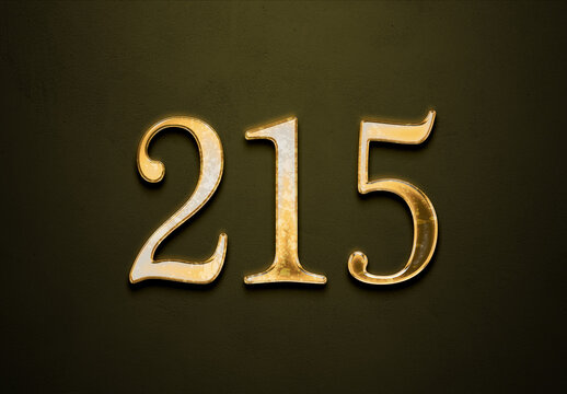 Old gold effect of 215 number with 3D glossy style Mockup.	