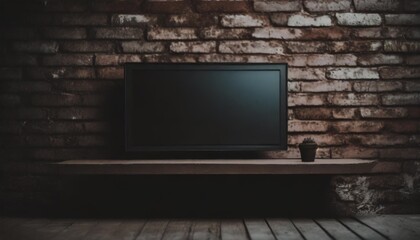 empty tabletop on brick wall background with tv