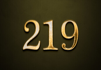 Old gold effect of 219 number with 3D glossy style Mockup.	