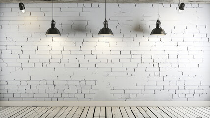 concrete room with three ceiling lamps - obrazy, fototapety, plakaty