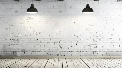 concrete room with three ceiling lamps - obrazy, fototapety, plakaty