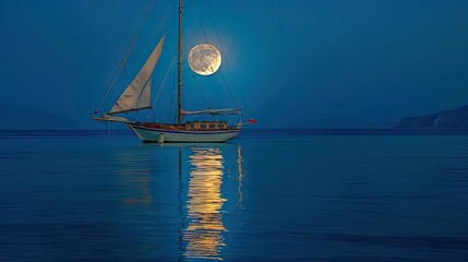 Experience the magic of moonlit sailing on a calm sea. Tranquility, reflections, and nighttime enchantment beckon