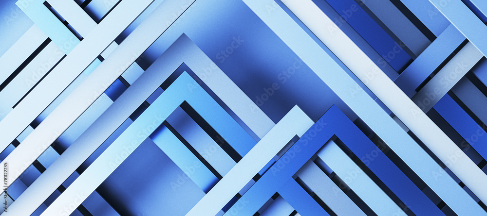 Poster Abstract wide blue linear background. Landing page concept. 3D Rendering.