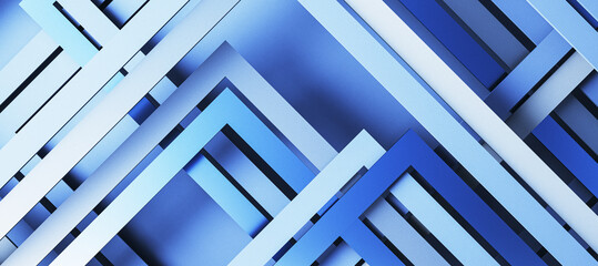 Abstract wide blue linear background. Landing page concept. 3D Rendering.