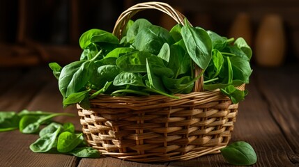 Basket overflowing with vibrant baby spinach
