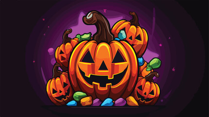 Halloween candy in pumpkin neon icon isolated 2d fl