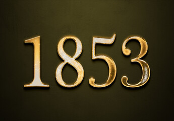 Old gold effect of 1853 number with 3D glossy style Mockup.	