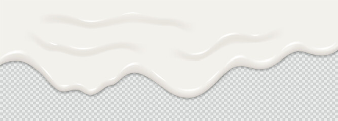 Yogurt, milk or cream surface creamy liquid melt splash flowing background. Vector white milk splash or ice cream flow soft texture on transparent background for sweet dessert design. 3D Illustration